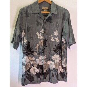 Caribbean Joe Button Down Shirt Men's Size L Large 100% Silk Tropical (484)
